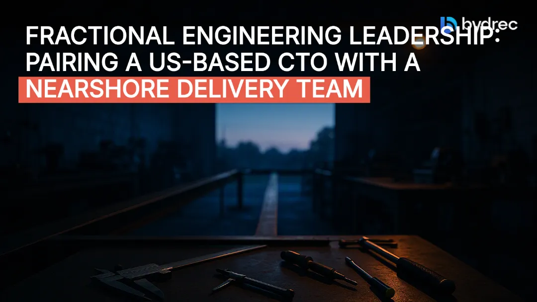 Two workbenches connected by a single steel beam across a dawn-lit workshop, symbolizing remote leadership bridging distributed teams.
