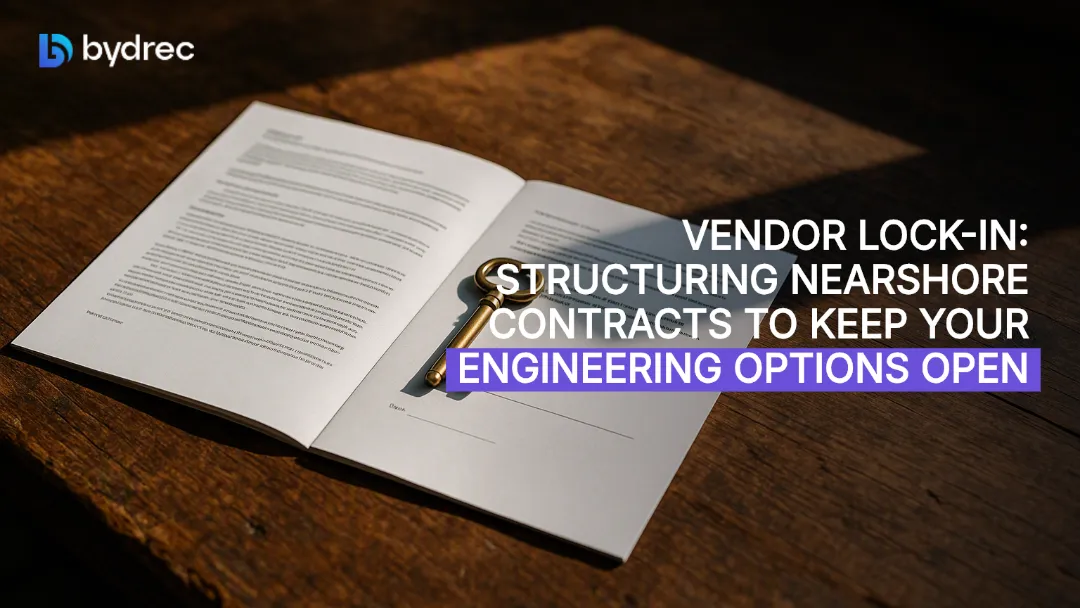Open contract on a wooden desk with a brass key resting on the pages in place of a signature, lit by afternoon window light.